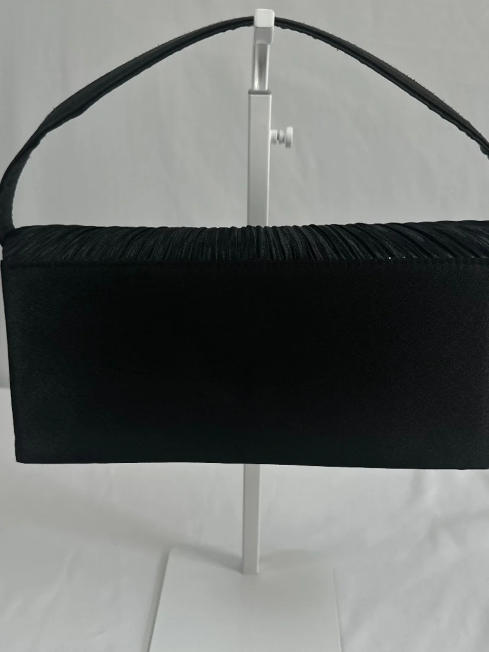 Black Evening Bag Ruching and Jeweled Embellishment Magnetic Snap Short Strap